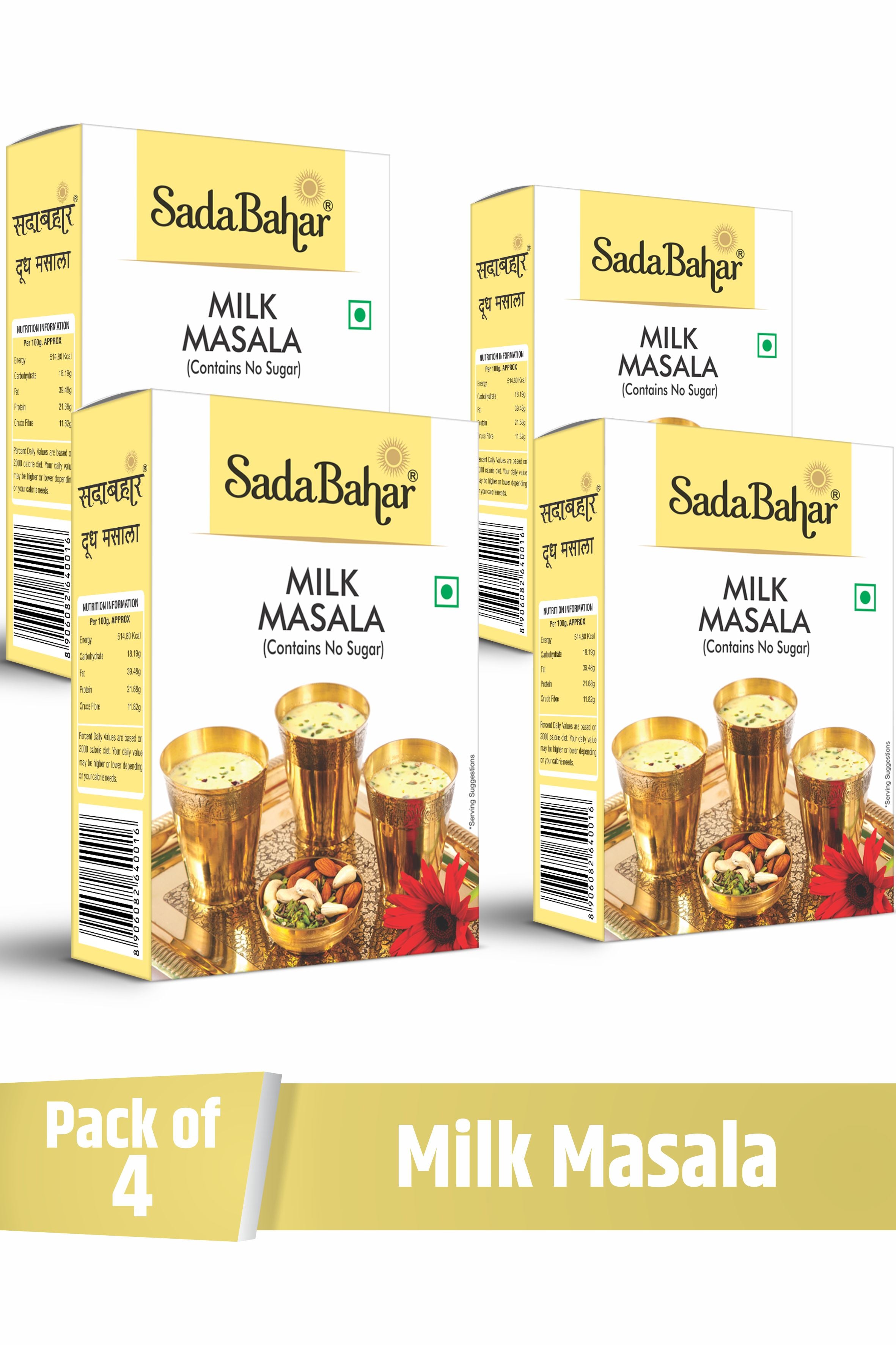 Sadabahar Masale Milk Masala Powder Enriched with Premium Dry Fruits and Kesar | Doodh Masala | Pack of 4 | 100 Grams Each