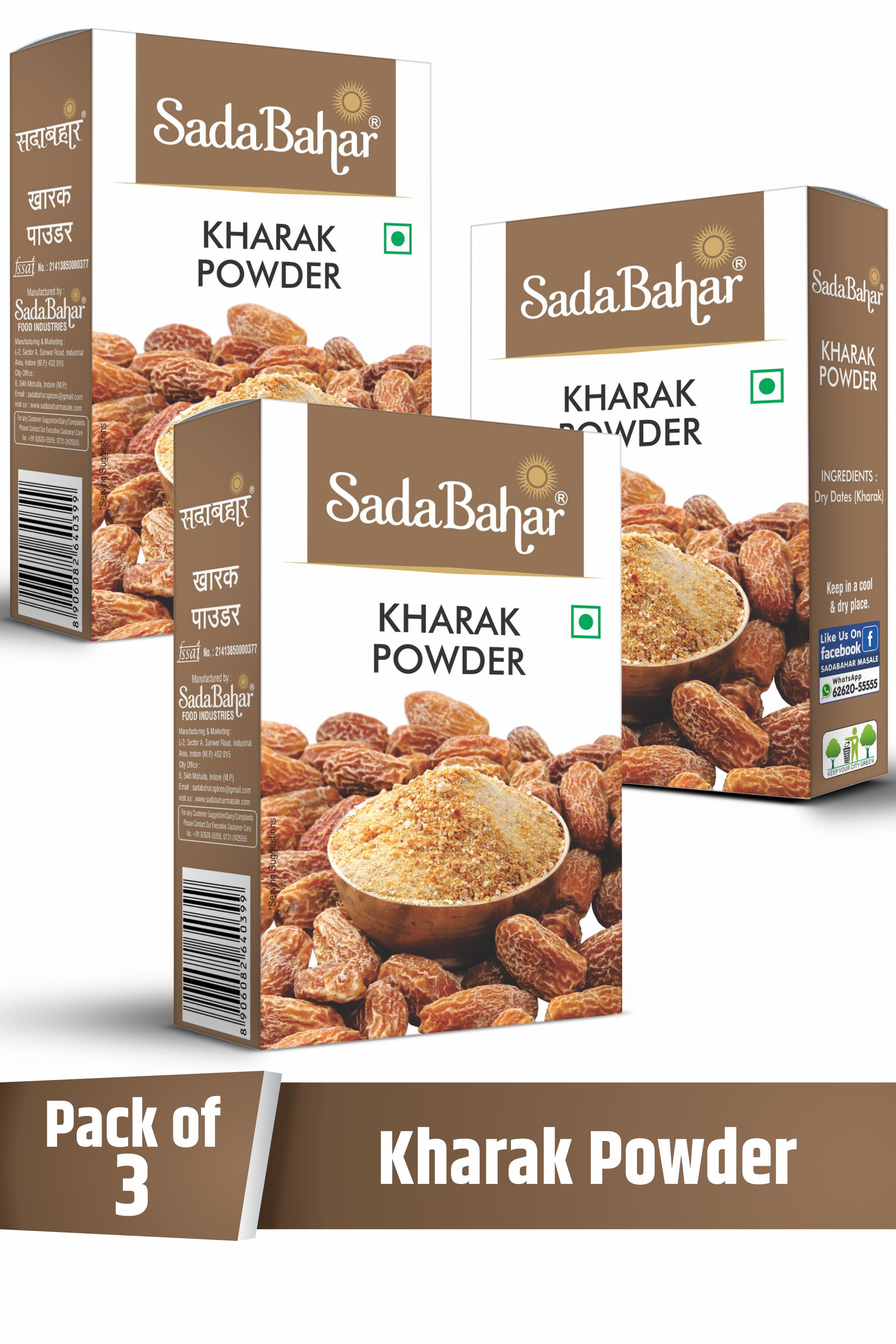 Sadabahar Dry Dates Powder (Kharak Powder) | Pack of 3 | 100 Grams Each (Total 300 Gram)