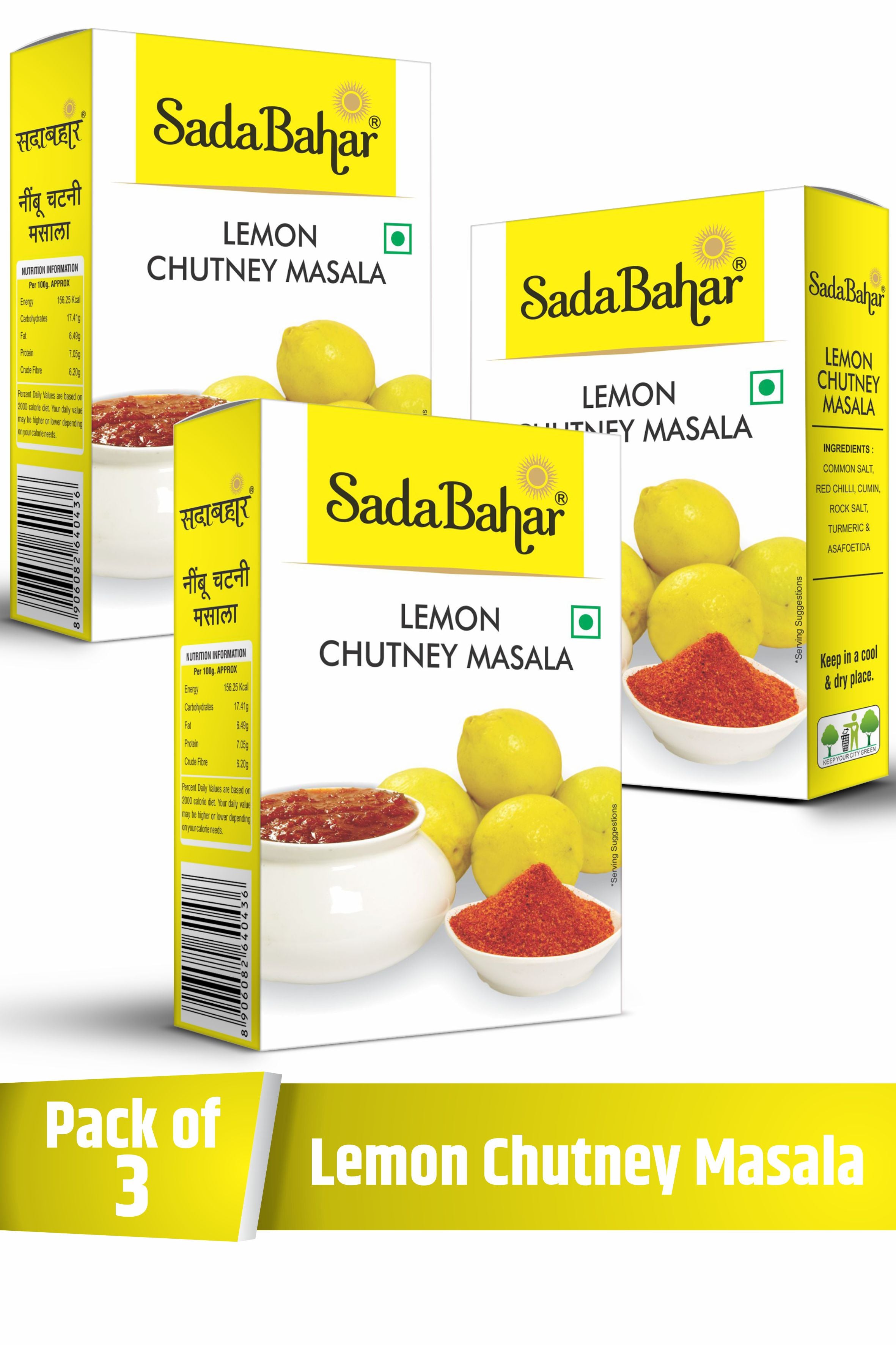 Sadabahar Lemon Chutney Masala | Neembu Chutney Masala | No Added Color | No Preservative | 300 g (Pack of 3)